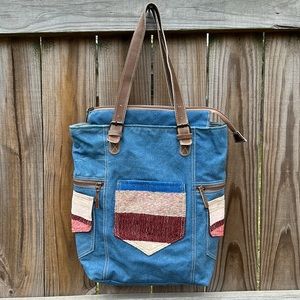 HOPOFLY Denim Chambray Upcycled Hobo Tote Shoulder Bag